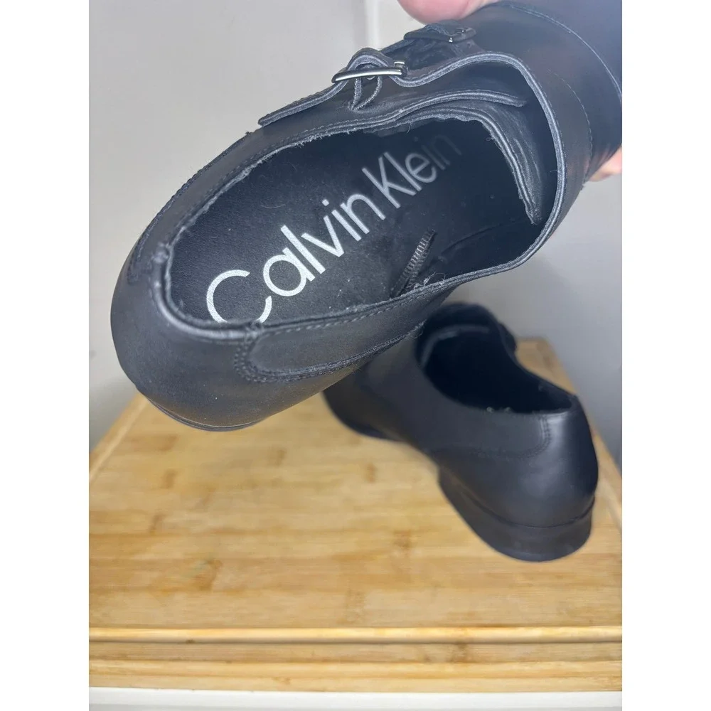 Calvin Klein Men Black Leather Allman Double Monk Strap Dress Shoes 10.5
